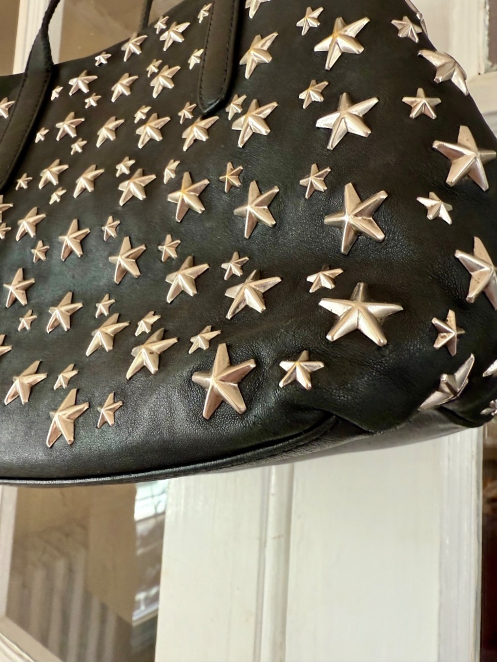 Jimmy Choo Sofia Star Studded Black Leather Tote Bag Purse EUC - Picture 6 of 12